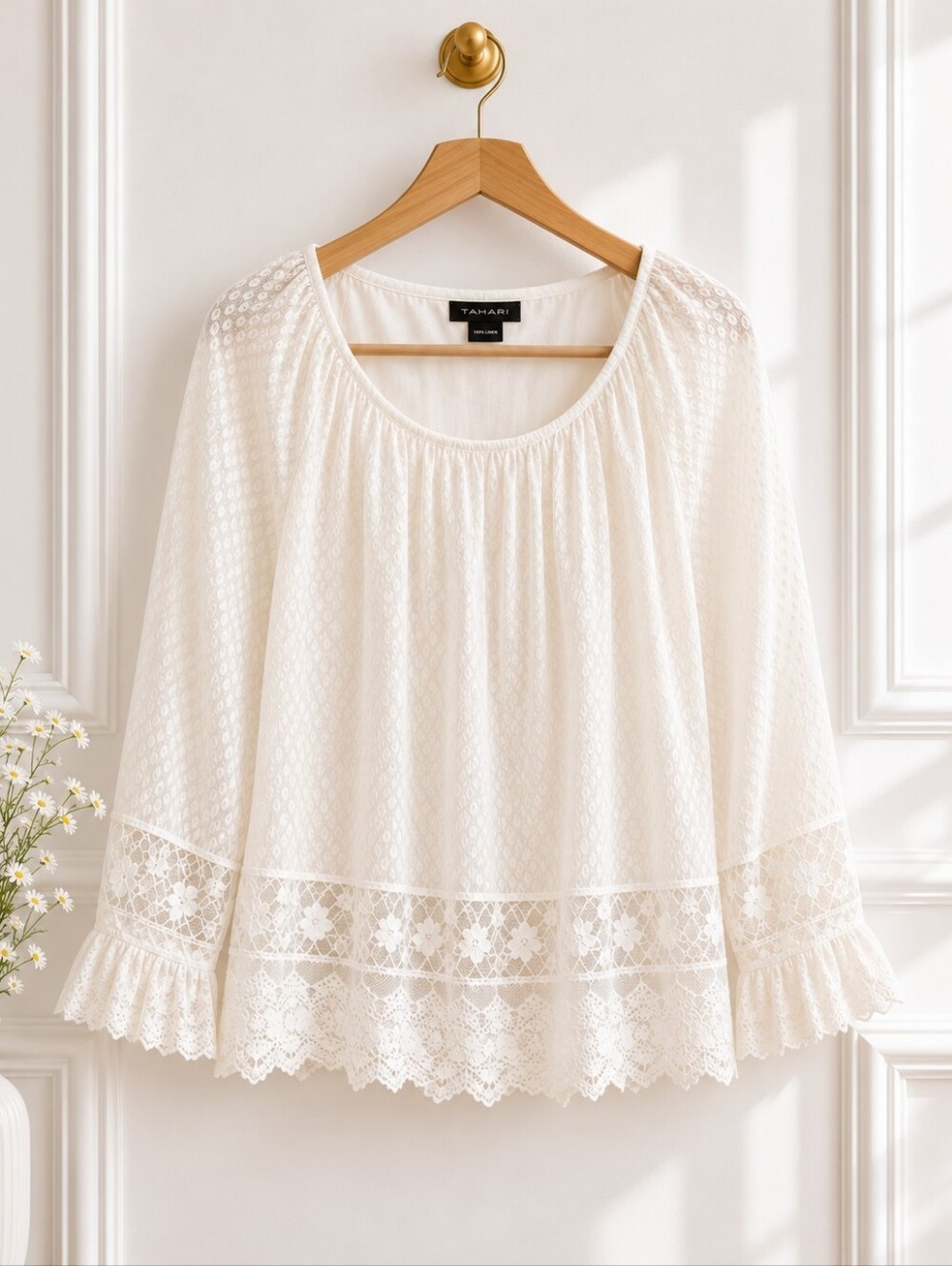 Max Edition Ivory Lace Blouse | Size Small | Lined Sheer Sleeves | Romantic - Picture 5 of 8